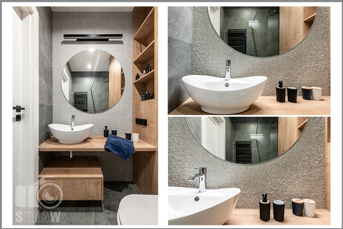 Fotografia wnętrz dla projektantów i architektów, toaleta i umywalka i detale.