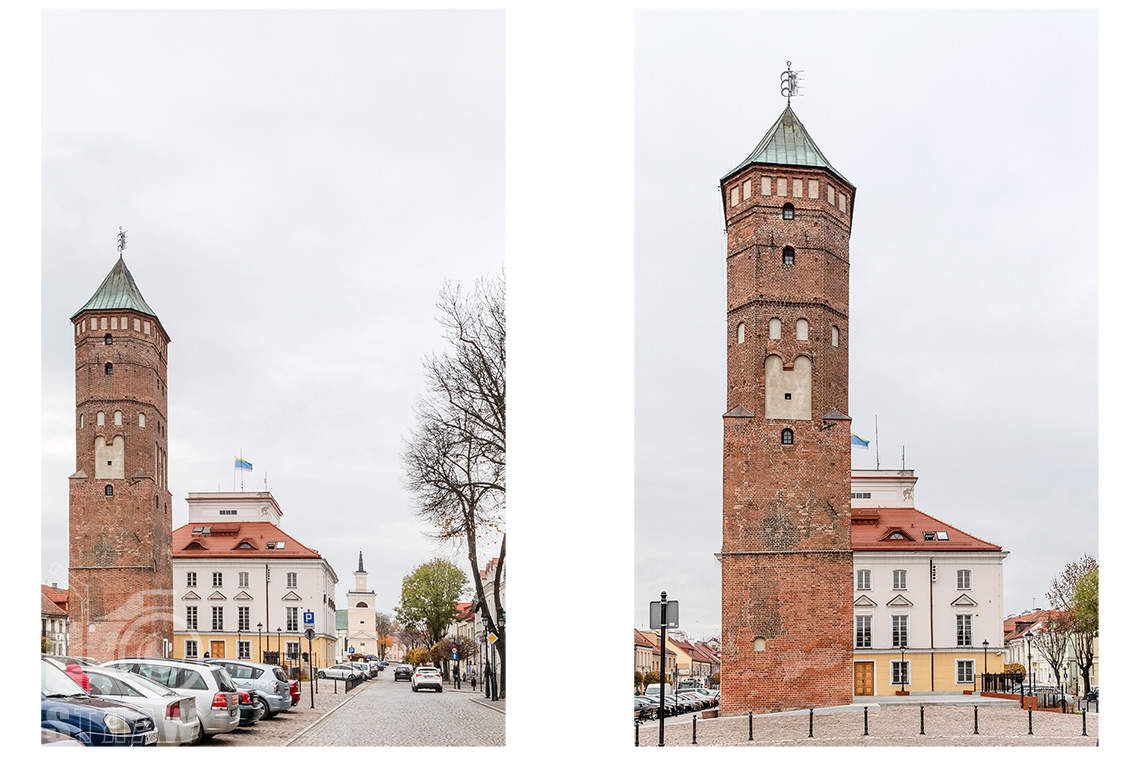 Fotografia architektury miejskiej, zdjęcia wieży ratusza w Pułtusku.