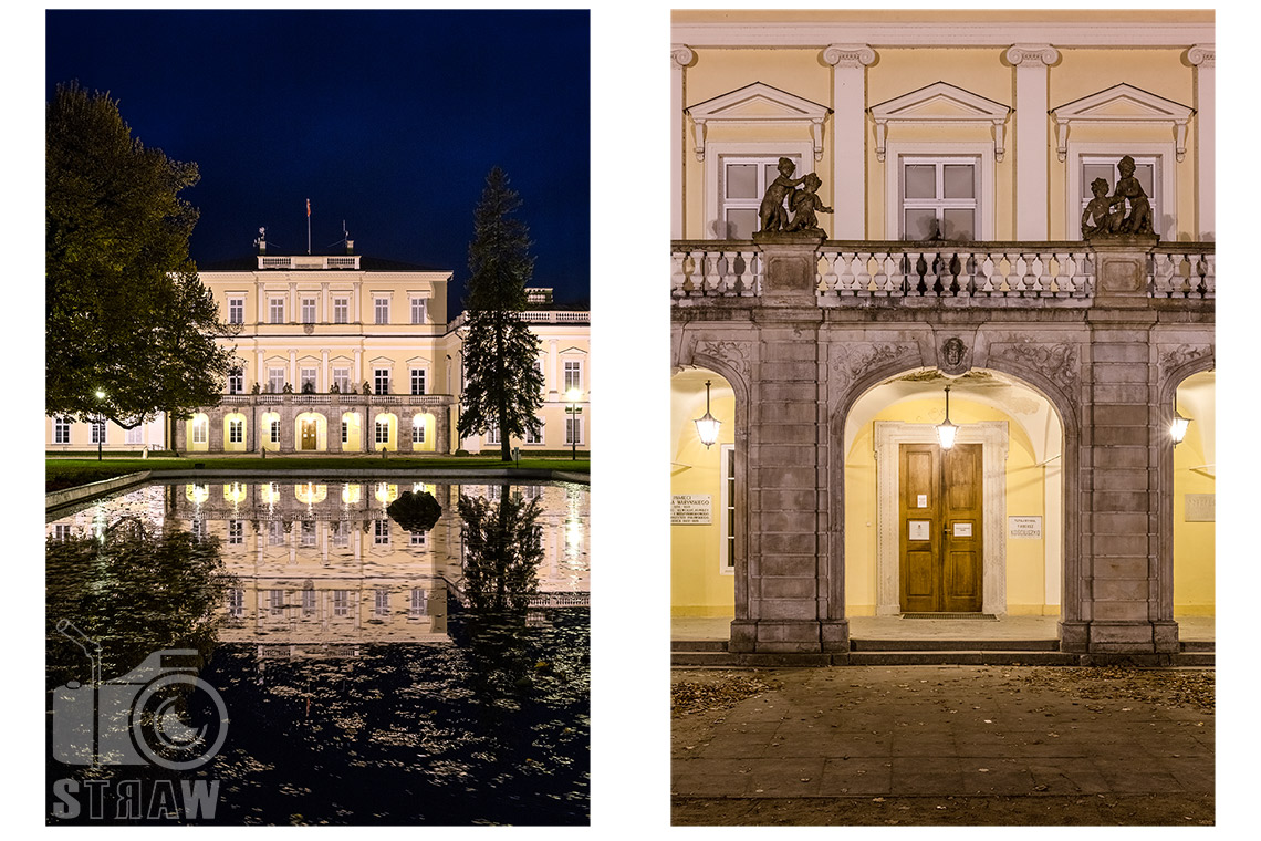 Fotografie miejskie, nocne pałacu Czartoryskich w Puławach.